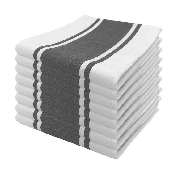 MU Kitchen Set of 8 Classic Stripe Cotton Kitchen Dishtowel with Hanging Loop, 20 x 30 Inch, Stainless