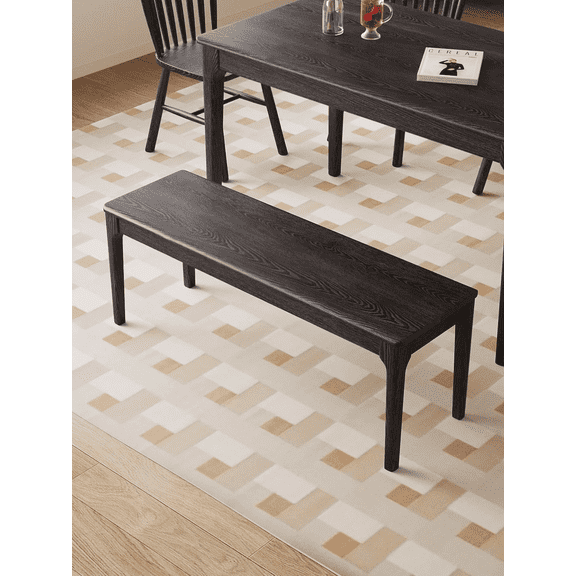 MU RONG Black Solid Oak Bench(Black, 47.2" W x 13.8" D x 17.7" H)