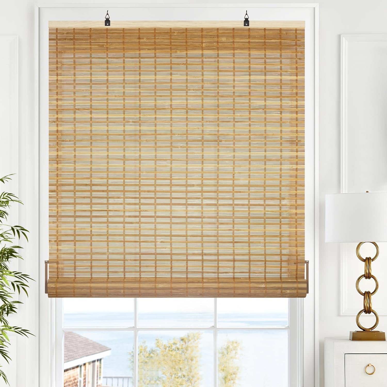 LazBlinds Cordless Bamboo Blinds, Bamboo Roll Up Shades for Windows, Light Filtering Hanging Window Blinds, Bamboo Shades for Patio Indoor/Outdoor Porch - Blinds Size: 22 1/5'' W x 48'' H, Squirrel