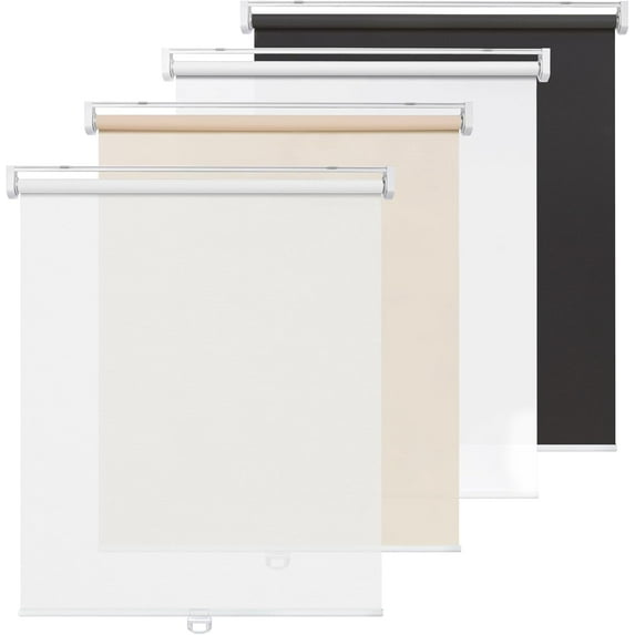 LazBlinds No Tools No Drill Cordless Roller Shades, Light Filtering Window Sheer Shades Transparent UV Protection Roll Up Blinds for Windows, 45'' W x 72'' H, White