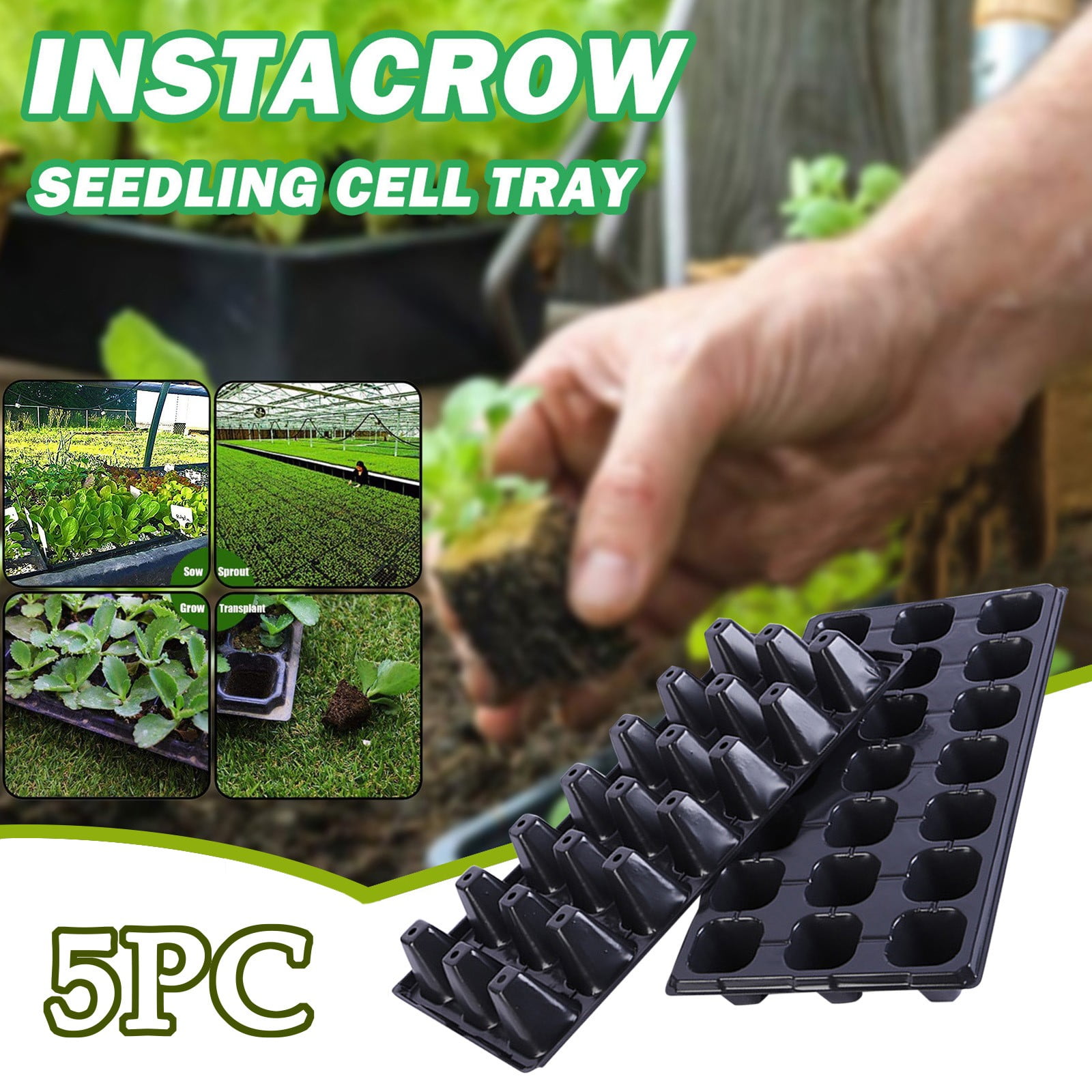 MUAXDA 21 Cell Seed Starter Trays, Cone-Shaped Plug Trays, Plastic Germination Trays for Greenhouse, Garden & Urban Farming (5Pcs)