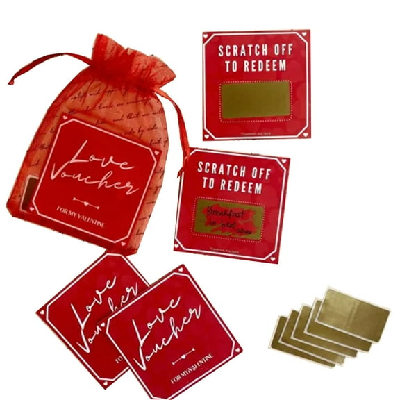 MUAXDA 5 Scratch-off, Custom Gift Anniversary Birthday Voucher Coupon Cards, Valentine's Unique Romantic Love Coupons for Husband, Wife, Boyfriend, or Girlfriend Valentine's Day Scratch Off Cards