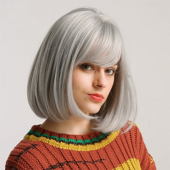 MUAXDA A Synthetic Hair Wig Can Be Rolled And Blown Into A Silver-gray Bob Wig