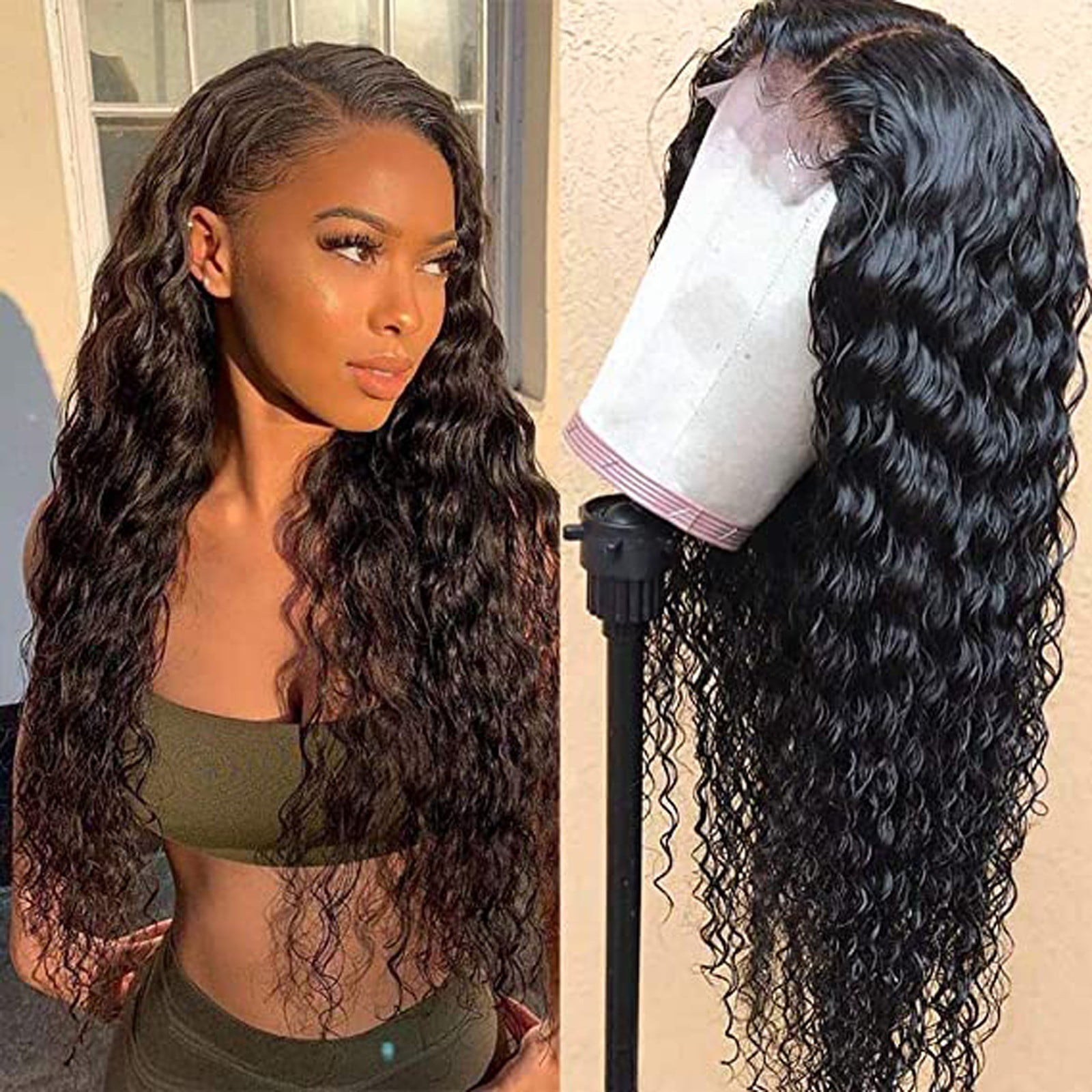 MUAXDA Lace Front Human Hair Wigs Pre Plucked 150% Density Remy Curly