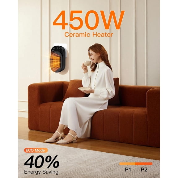 MUAXDA Wall Outlet Space Heater, 2PS Plug in Electric Heater, Fast Heating, Portable Heater for Office Room