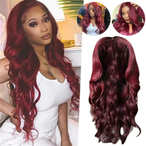 MUAXDA Wig Women's Wine Red Long Curly Hair Large Wig Headcover