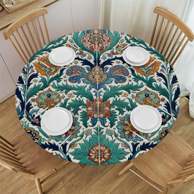 MUBYS Elastic Edged Fitted Table Cover Round Hemmed Tablecloth, Mosaic ...