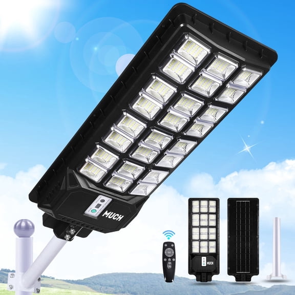 MUCH 4000W High Brightness Solar Street Light, Outdoor Large Dusk to Dawn Parking Lot Lights, IP67 Waterproof,3 Modes + Remote Control, Perfect for Driveways, Gardens, Patios & Outdoor Areas