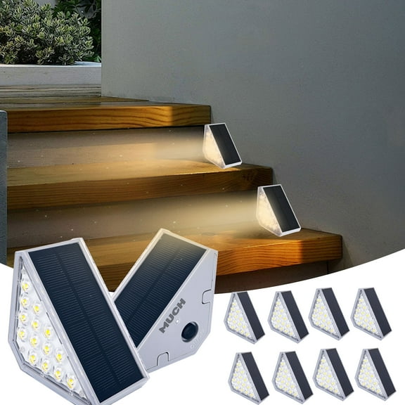 MUCH 8pcs Solar Step Lights for Outside Waterproof - IP65 Solar Stair Lights Outdoor with Wireless Rechargeable for Garden/Fence/Patio (Warm White)