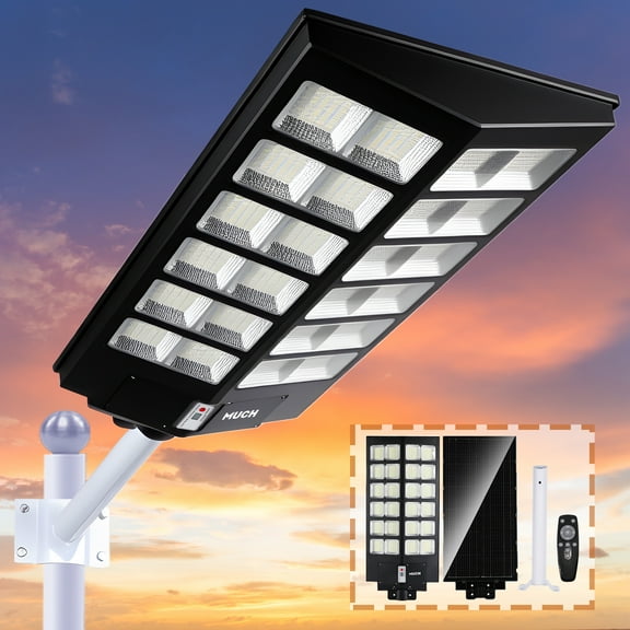 10000W Super Bright Solar Street Light Pole Barn 220 Wide Angel Commercial Parking Lot Lights 35000mAh Outdoor Dusk to Dawn Solar Security Flood Lights w/Motion Sensor Remote Control