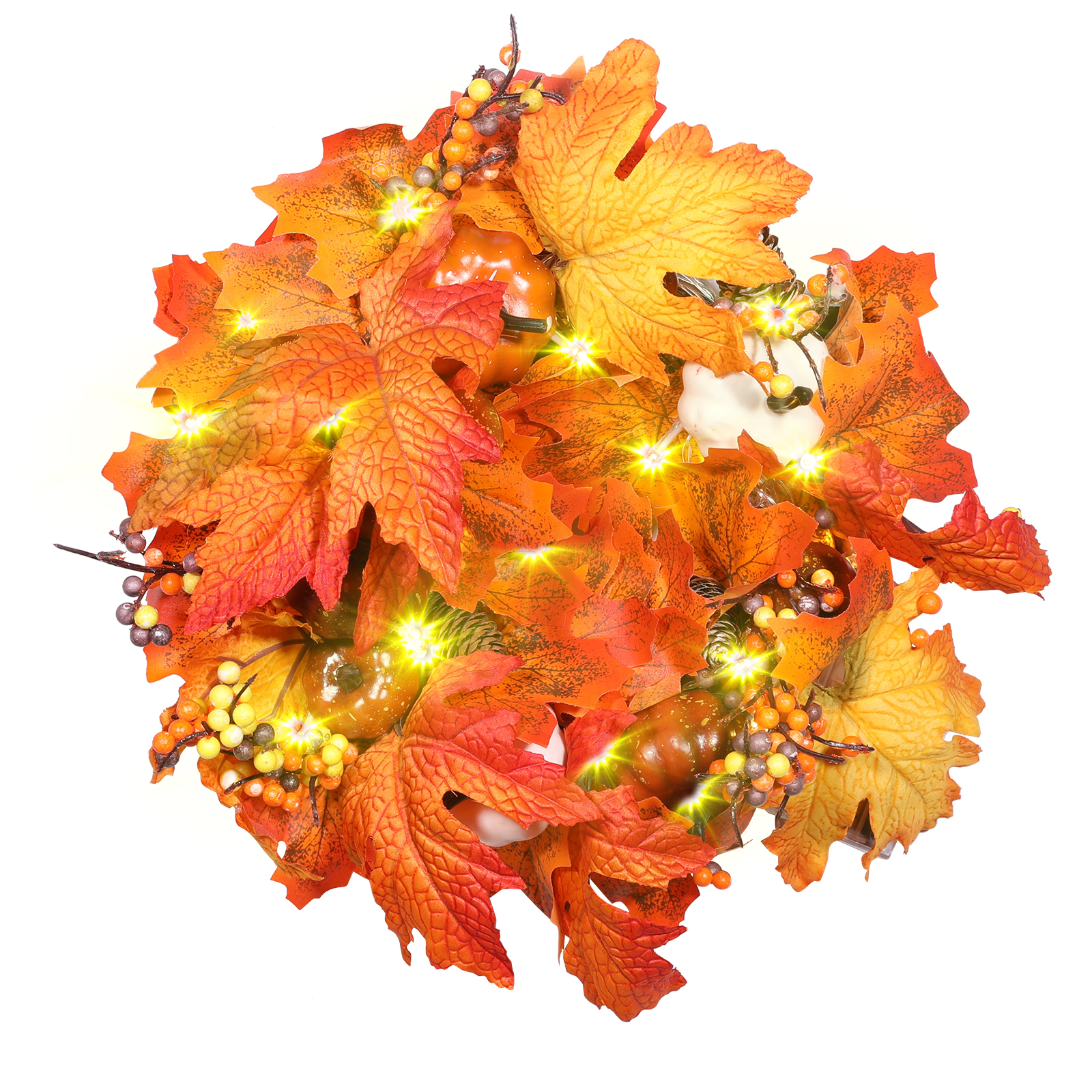 MUCH Fall Garland 11.81in Harvest Wreath Maple Leaf Pumpkin Pine Berry