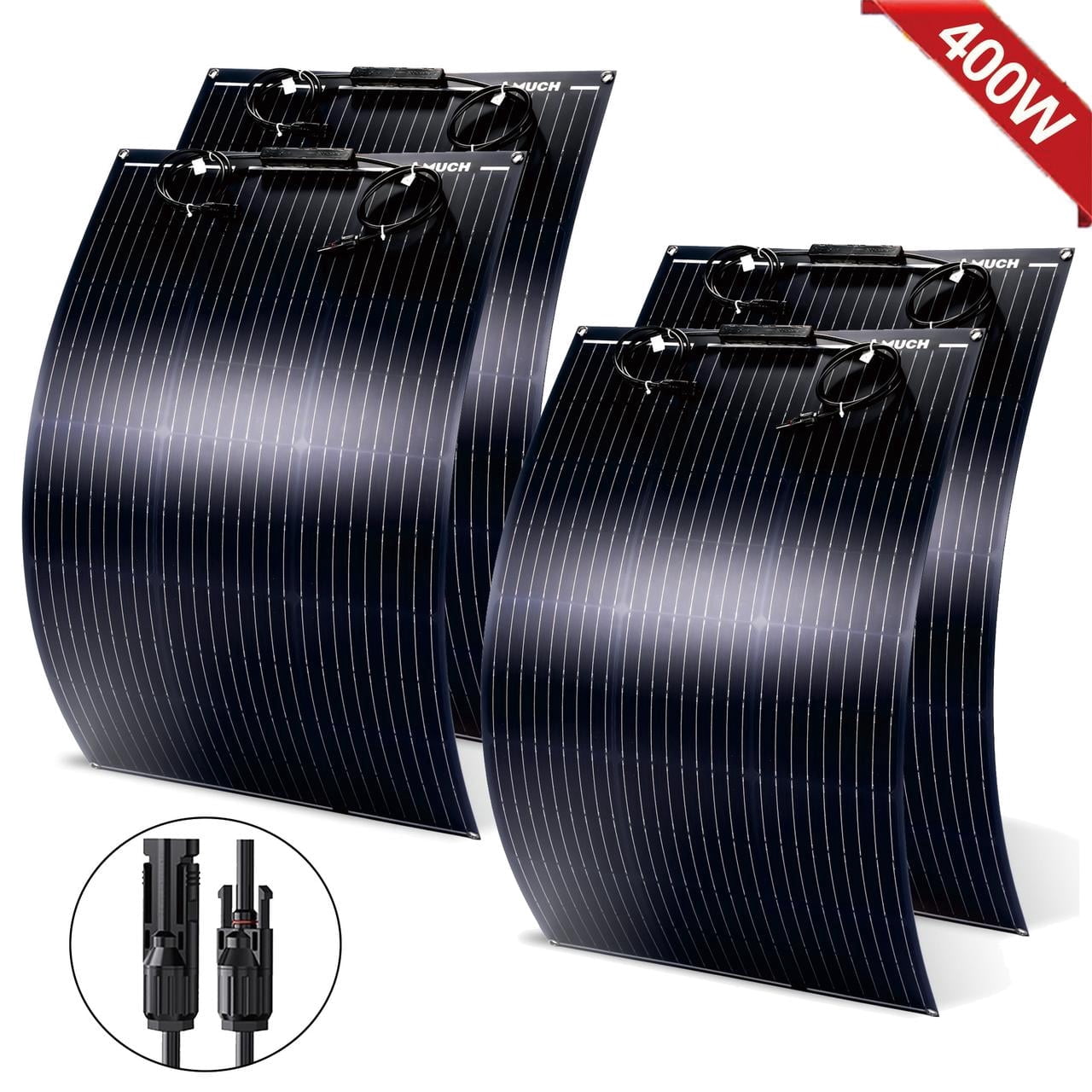 MUCH Flexible Solar Panels 12V,4pcs 100 Watt (400W)  with 25% High-Efficiency, 240° Ultra-Thin Monocrystalline Semi-Flexible Solar Panel for RV,Boat,Yacht,Roofs,Cabin,Curved Surfaces,Camper, Trailer