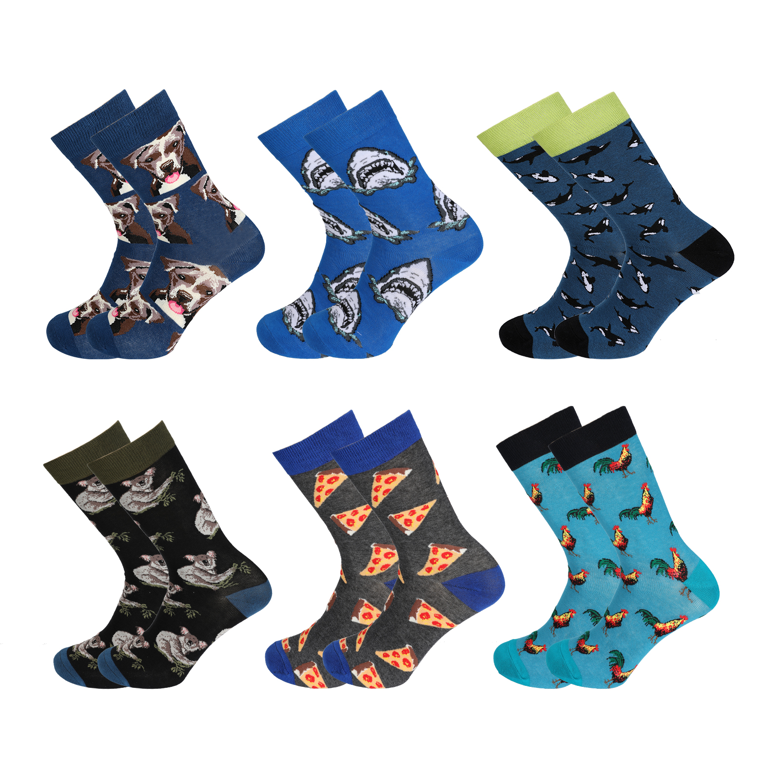 MUCH Men's Graphic Socks Big and Tall 6 Pairs Colorful Socks Funny