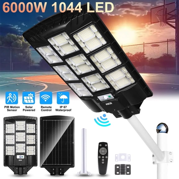 MUCH Solar Street Light, 6000W 3 Modes 8000000LM Dusk to Dawn Solar Lights Outdoor with Motion Sensor Remote Control Waterproof for Yard Parking Lot, Garage, Street, Road