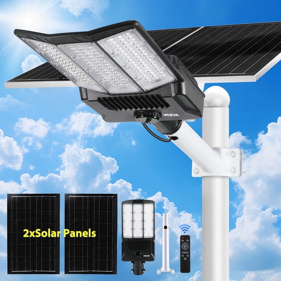 MUCH 16000W Solar Street Lights Outdoor 50,000mAh Commercial Lights with Motion Sensor & Dusk to Dawn IP67 Waterproof Aluminum Security Light for Parking Lot, Street,Court,Yard,Road,Barn