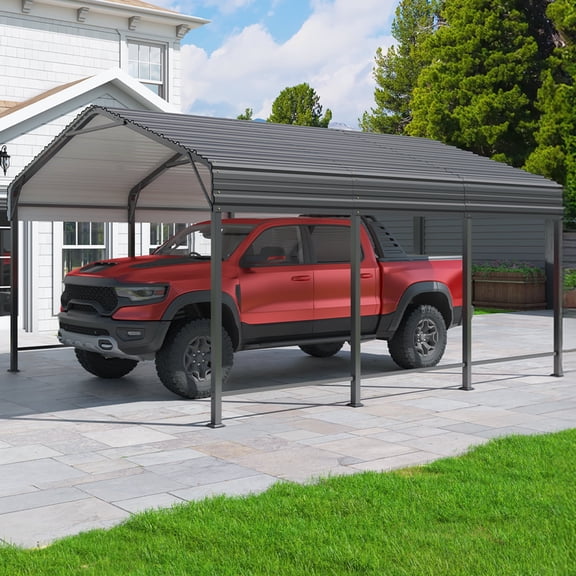 MUCHANT 10'x15' Outdoor Metal Carport, Heavy Duty Garage Galvanized Car Shelter with Enhanced Base for Pickup, Boat, Car and Tractors