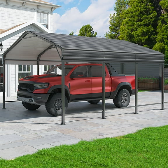 MUCHANT 10'x15' Outdoor Metal Carport, Heavy Duty Garage Galvanized Car Shelter with Enhanced Base for Pickup, Boat, Car and Tractors