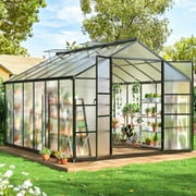 MUCHANT 10x12 FT Greenhouse for Outdoors, Walk-in Large Aluminum Frame Greenhouse with Quick Setup Structure and Roof Vent for Garden Backyard, Black