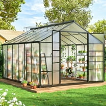 MUCHANT 10x12 FT Greenhouse for Outdoors, Walk-in Large Aluminum Frame Greenhouse with Quick Setup Structure and Roof Vent for Garden Backyard, Black