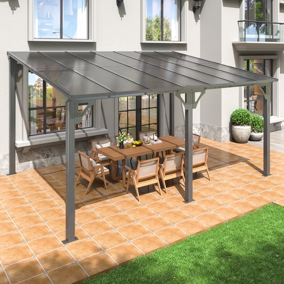 MUCHANT 10x14 FT Gazebo, Splicable Wall Mounted Gazebo & Pergola with Aluminum Frame, Awnings for Patio, for Backyard, Deck, Gray