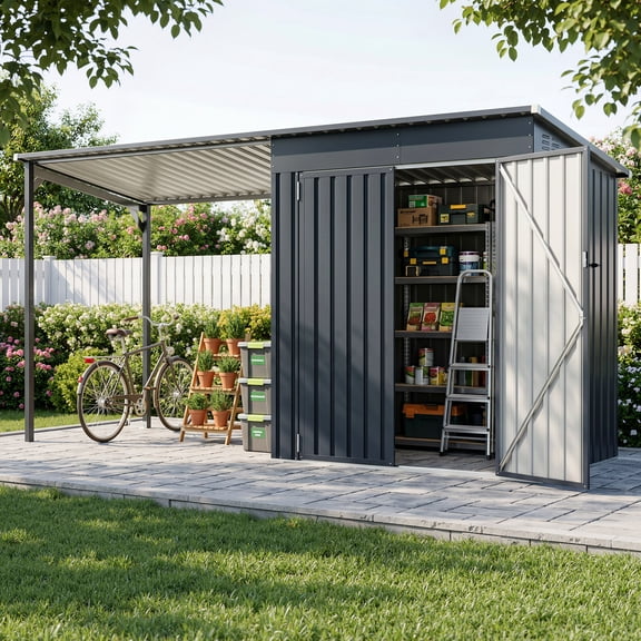MUCHANT 12 x 4 FT Outdoor Storage Metal Shed & Hardtop Gazebo Combo for Patio, Backyard