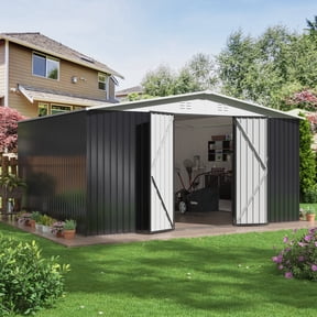 MUCHANT 12'x14' Outdoor Metal Storage Shed with Updated Frame Structure and Lockable Doors, Steel Garden Tool Sheds for Backyard, Patio, Lawn, White