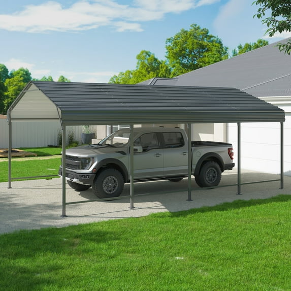 MUCHANT 12'x20' Outdoor Metal Carport, Heavy Duty Garage Galvanized Car Shelter with Enhanced Base for Pickup, Boat, Car and Tractors