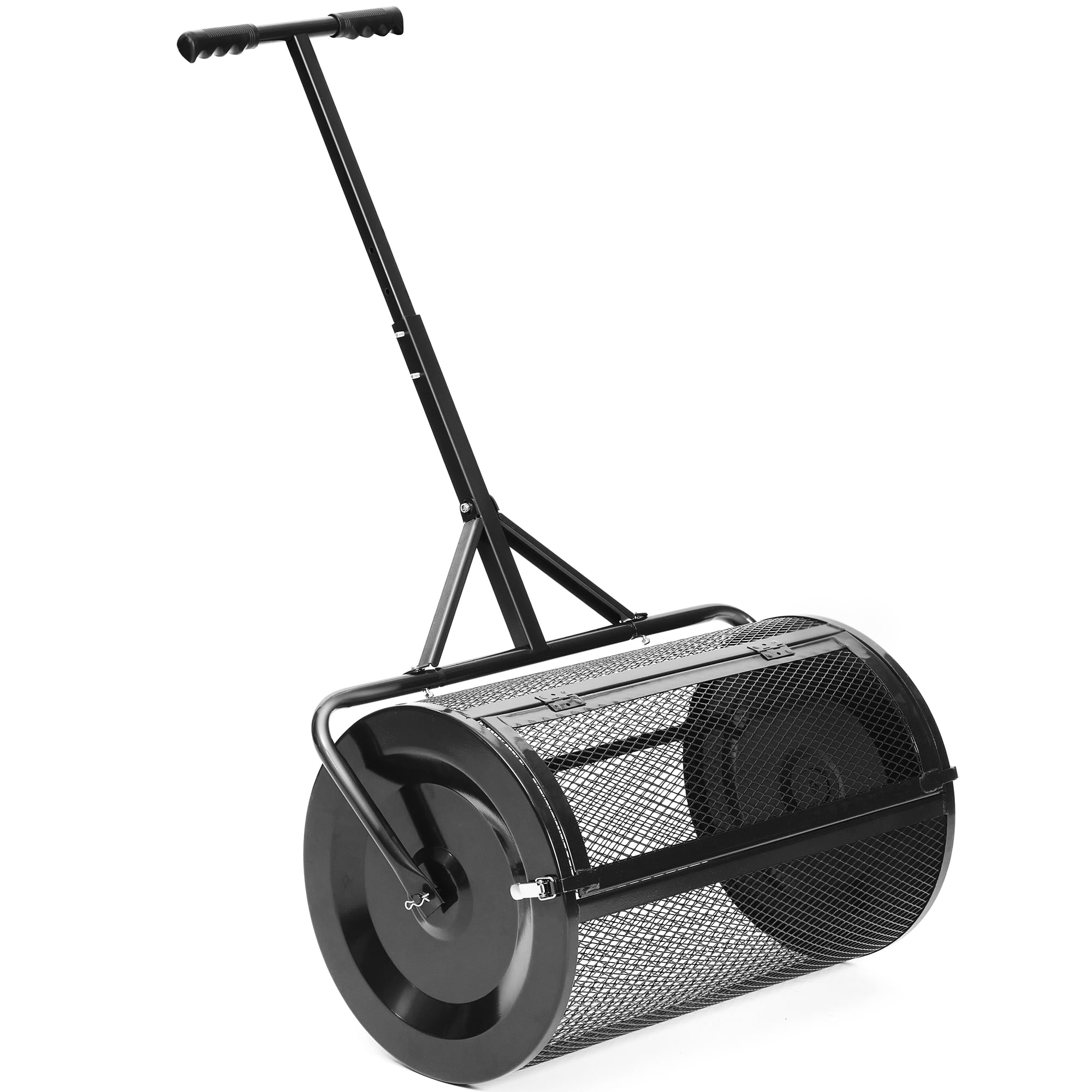 MUCHANT 24" Compost Spreader, Heavy-Duty Metal Mesh Spreader with Adjustable Handle for Lawn, Black