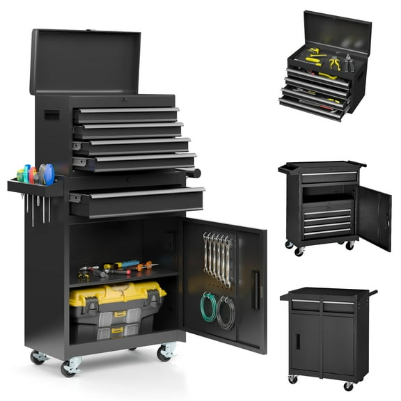 MUCHANT 5-Drawer Rolling Tool Chest, 2-in-1 Tool Box& Cabinet with Wheels, Drawers and Removable Top Tool Box for Garage, Warehouse, Workshop, Repair Shop, Black