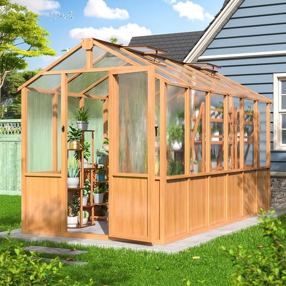 MUCHANT 6x12 FT Wooden Greenhouse for Outdoors, Walk-in Large Green House with Quick Setup Structure and Roof Vent for Garden Backyard