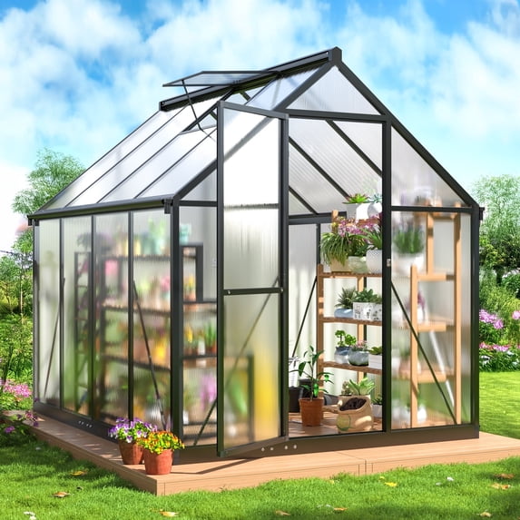 MUCHANT 6x7 FT Greenhouse for Outdoors, Walk-in Large Aluminum Frame Greenhouse with Quick Setup Structure and Roof Vent for Garden Backyard, Black