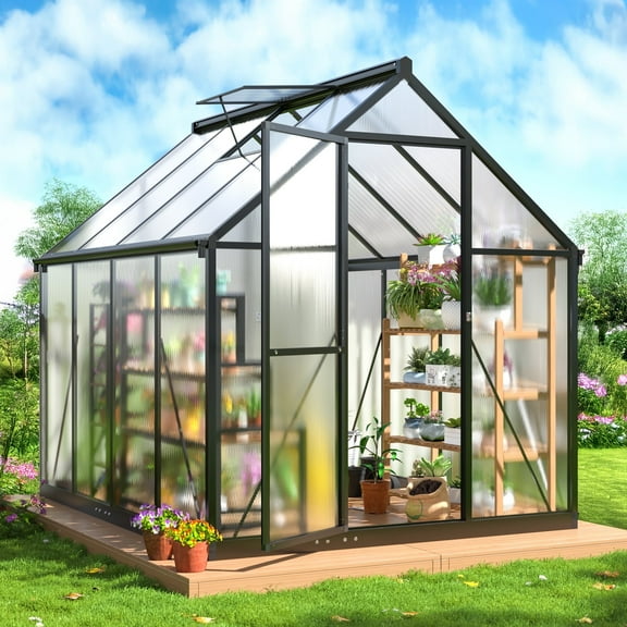 MUCHANT 6x7 FT Greenhouse for Outdoors, Walk-in Large Aluminum Frame Greenhouse with Quick Setup Structure and Roof Vent for Garden Backyard, Black