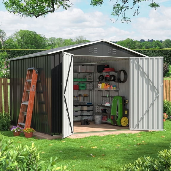 MUCHANT 7.4'x7.4' Outdoor Metal Storage Shed with Updated Frame Structure and Lockable Doors, Steel Garden Tool Sheds for Backyard, Patio, Lawn, Gray