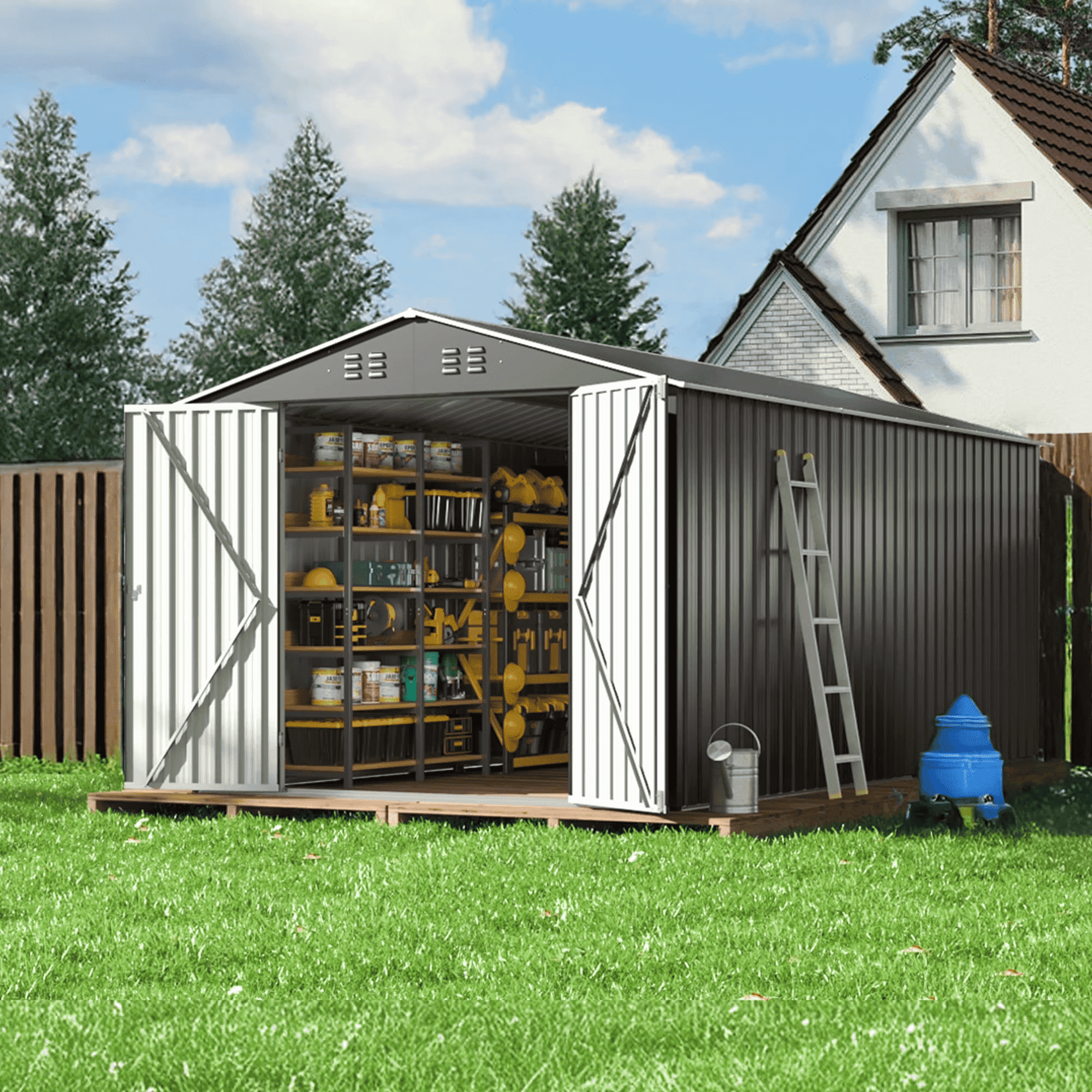 MUCHANT 8'x12' Outdoor Metal Storage Shed with Updated Frame Structure ...