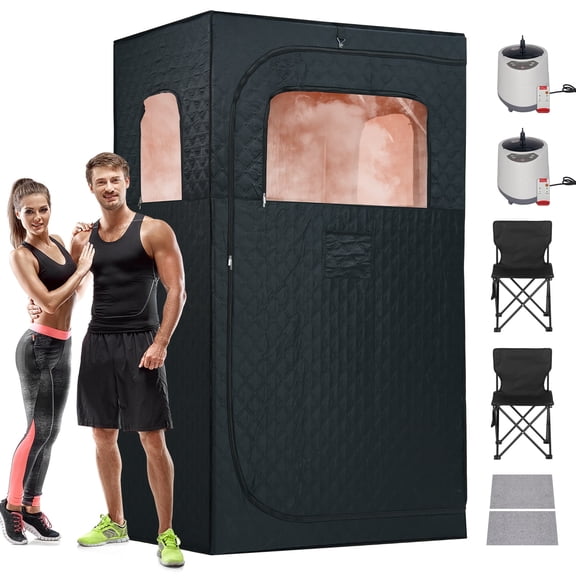 MUCHANT 9 Levels Portable Steam Sauna, 2- Person Indoor Sauna Box with Remote Control for Home, Easy to Install Steam Sauna, Black(48.8"x35.8"x74.8")