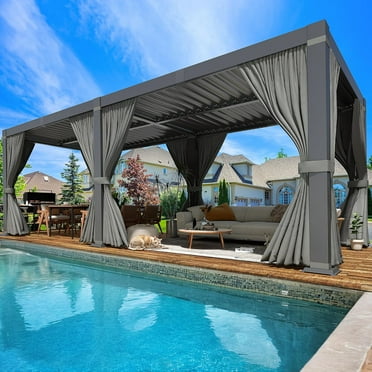 MUCHANT Outdoor 10x20 FT Louvered Pergola, Aluminum Pergola with Adjustable Louvered Roof for Patio, Deck, Garden, Gray