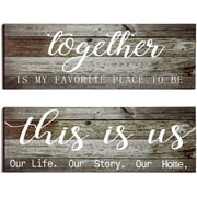MUCHENGGIFT 2 Pieces home decor signs This is Us Our Life Our Story Rustic Wood Signs Together Rustic Wooden Wall Art Signs Farmhouse Entryway Signs, 4.7 x 13.8 Inch