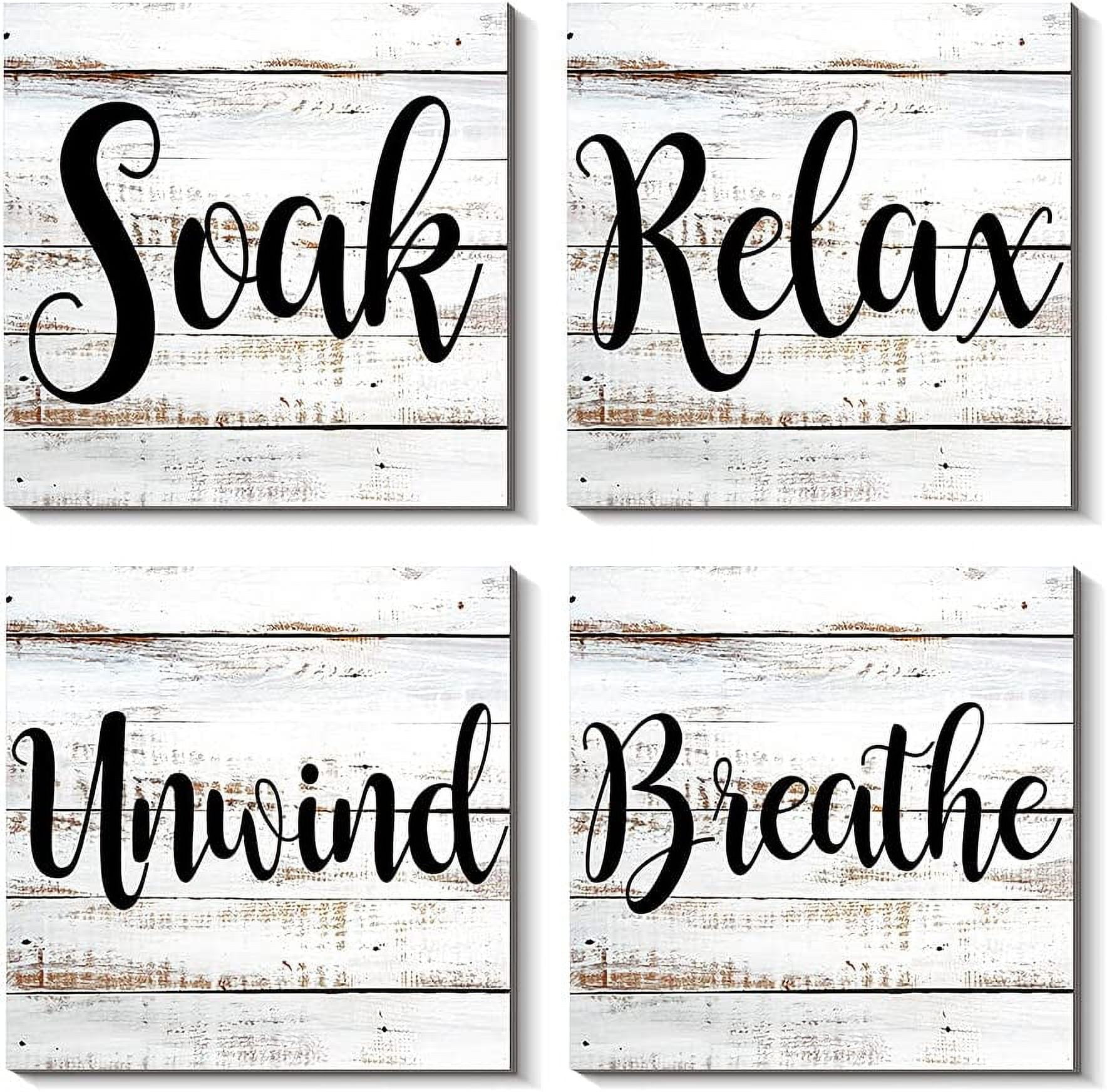 MUCHENGGIFT Bathroom Rules Wall Decor, Set of 4 - Relax Soak Unwind Breathe Sign - Rustic Wood Hanging Wall Plaque Farmhouse Home Decoration for Bathroom Laundry