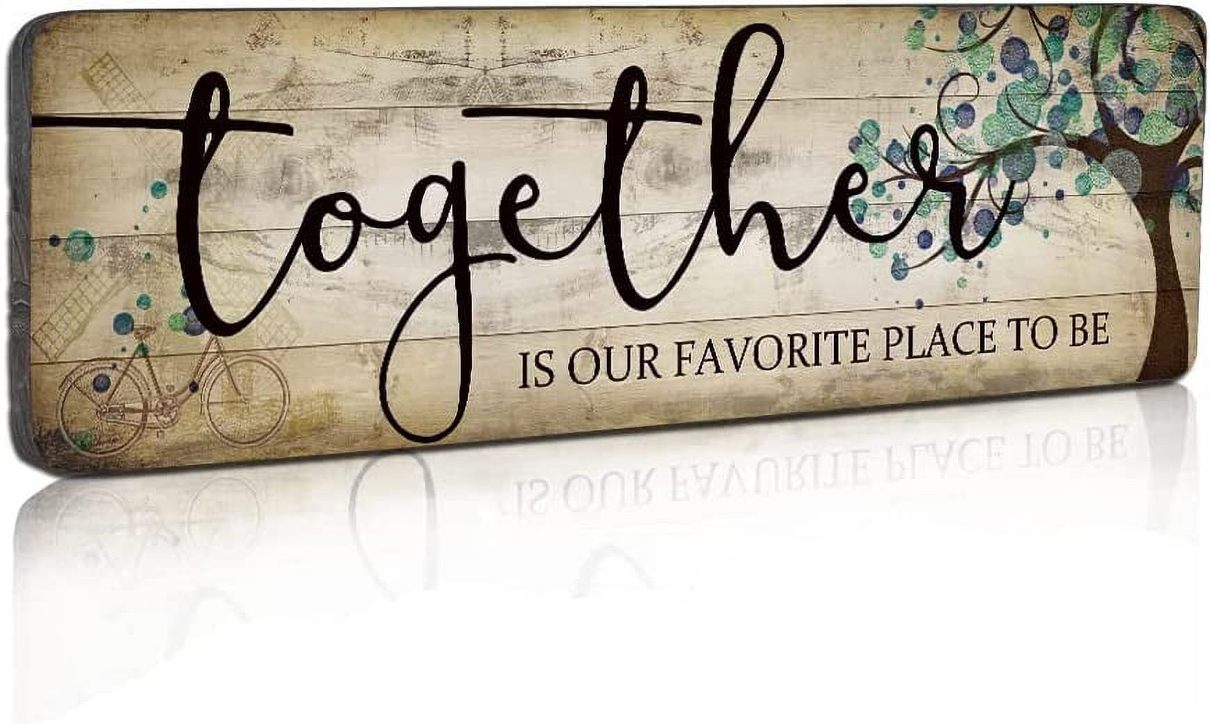 MUCHENGGIFT 16"x5" Wall Decor, Inspirational Family Quotes, Rustic Wood Plaque Together is Our