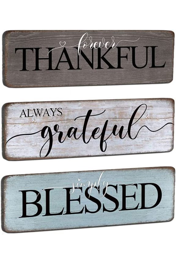Farmhouse Home Sign Wall Decor Family Wall Decor for Living Room 3 Pieces Grateful Thankful Blessed Wall Art Decor 16"x5" Inspirational Family Quotes Wall Decor Family Signs
