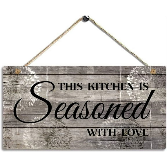 MUCHENGGIFT Farmhouse Kitchen Decor, Rustic Kitchen Signs Wall Decor, Printed Wood Wall Art-This Kitchen is Seasoned with Love-Kitchen Wall Decor 11.5" x 6"