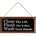 thumbnail image 1 of MUCHENGGIFT Funny Bathroom Signs - Close The Lid, Flush The Toilet, Wash Your Hands Bathroom Sign, Bathroom Sign Wall Decor Plaque, Rustic Wood Wall Hanging Farmhouse Decorative, 1 of 5