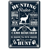 MUCHENGGIFT Funny Hunting Rules Metal Tin Sign Wall Decor Safety First Silence is Golden Retro Sign for Home Decor Gifts