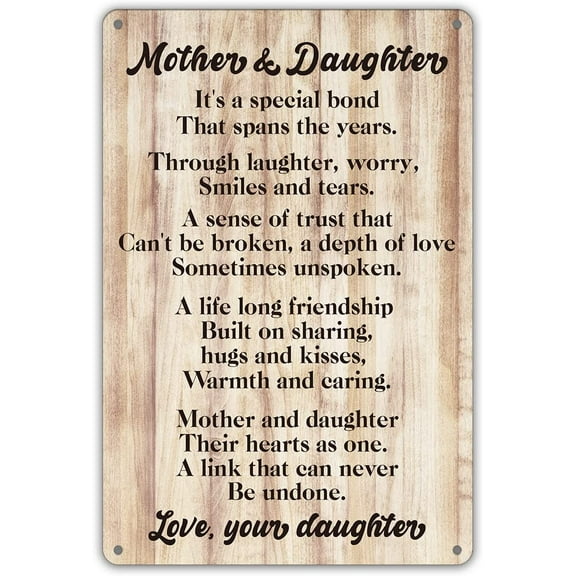 MUCHENGGIFT Funny Mother and Daughter Poem Quote Metal Tin Sign Wall Decor, Rustic It's a Special Bond Sign for Home Decor Mother' Day Gifts