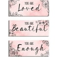 thumbnail image 1 of MUCHENGGIFT Pink Wall Decor for Girls 3 Pieces Inspirational Quotes Wall Art Thick Wooden Wall Hanging Bathroom Bedroom Decor - You Are Loved Signs Wall Decor, 4x10x0.3 Inch, 1 of 5