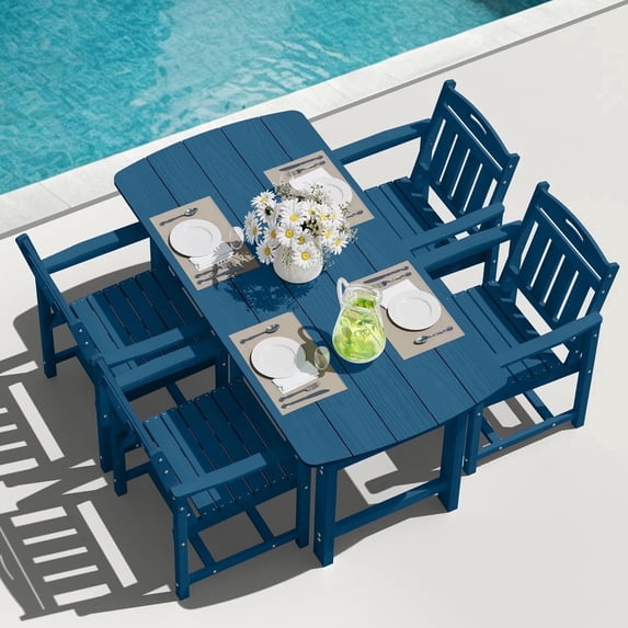 MUCHENGHY 5-Piece HDPE All-Weather Patio Dining Set w/ 4 Chairs and Umbrella Hole, Navy