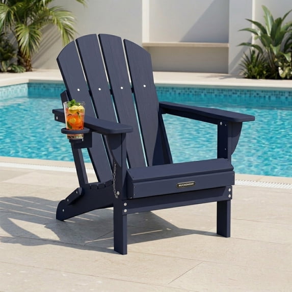 MUCHENGHY Folding Adirondack Chair, Classic HDPE Plastic Fire Pit Chair, Tibetan Blue