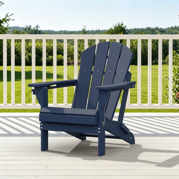 Folding Adirondack Chair, Classic HDPE Plastic Fire Pit Chair, Dark Blue