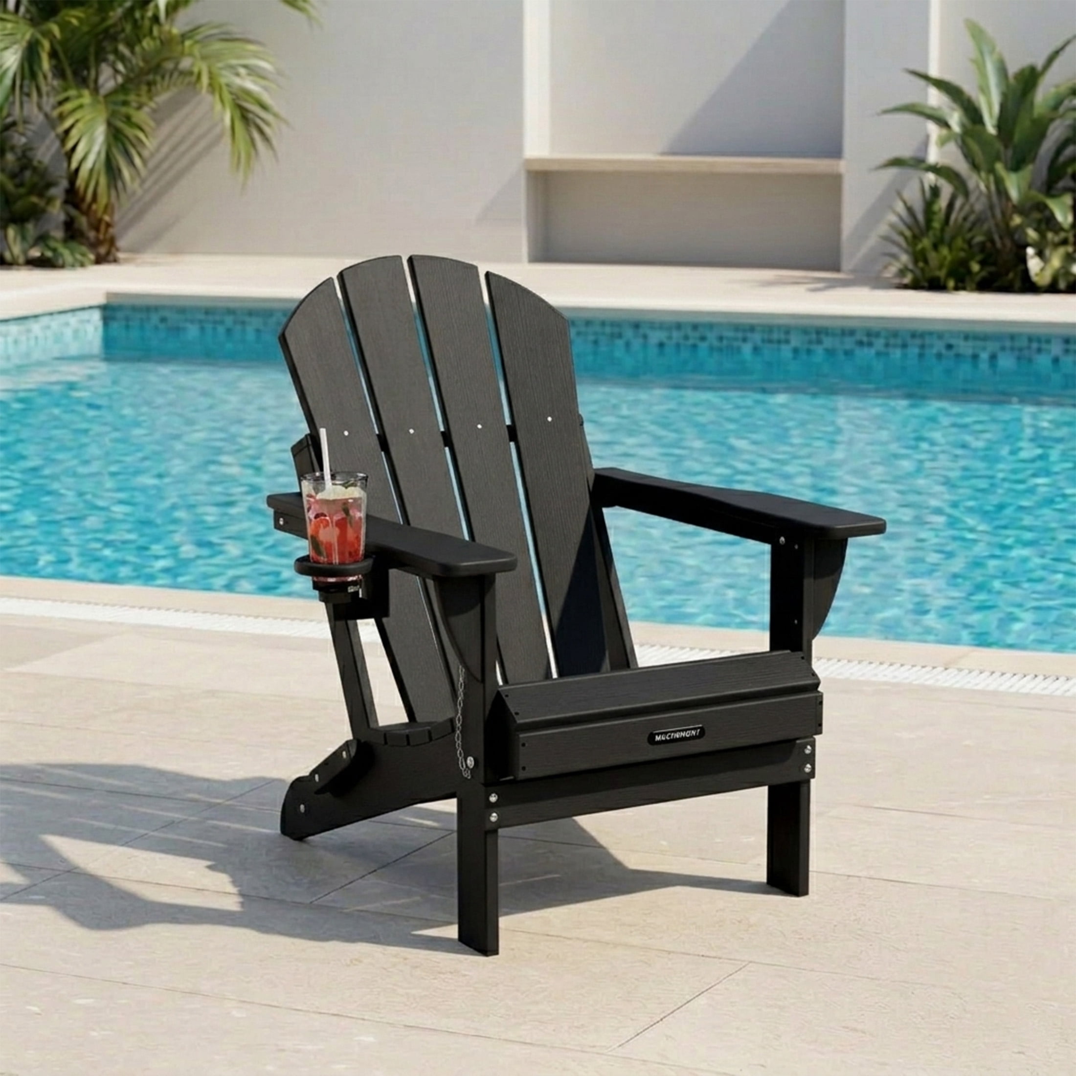 MUCHENGHY Folding Adirondack Chair, Classic HDPE Plastic Fire Pit Chair, Black