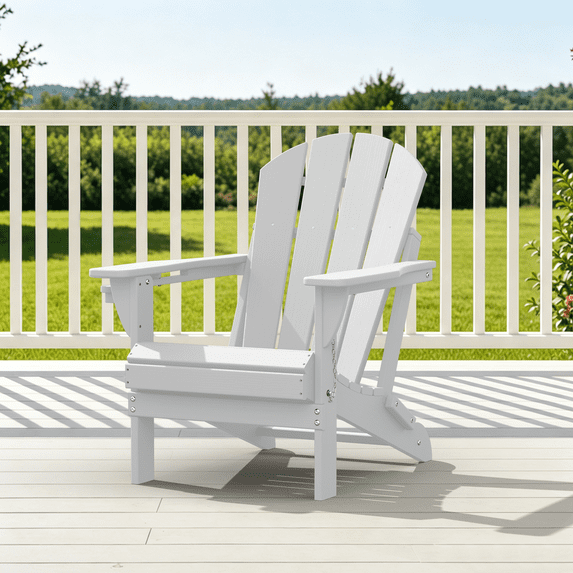 MUCHENGHY Folding Adirondack Chair, Classic HDPE Plastic Fire Pit Chair, White